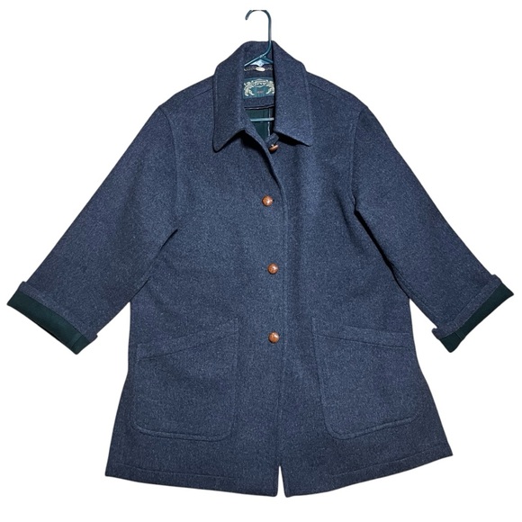 Lodenfrey 100% Virgin Wool Overcoat In Charcoal Gray With Hunter Green Accents - Picture 10 of 16